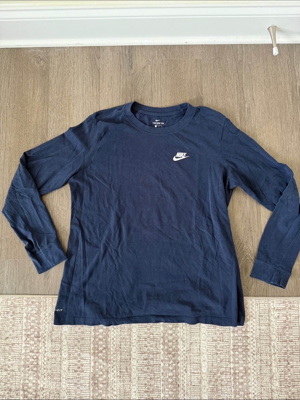Nike Long-Sleeve Crew Shirt - Dark Blue with White Swoosh